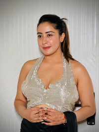Silver Katdana Halter Neck Blouse