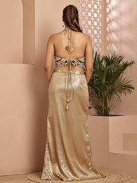 Jewel Embellished Blouse with Golden Skirt
