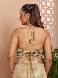 Jewel Embellished Blouse with Golden Skirt
