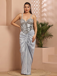 Silver mirror corset with drape skirt