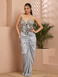 Silver mirror corset with drape skirt