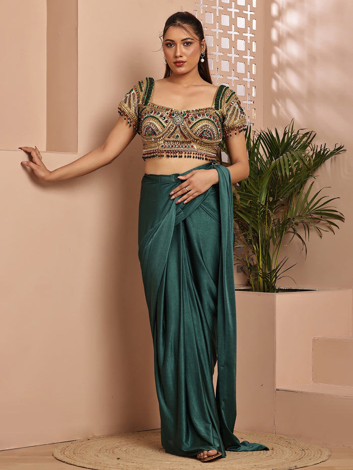 Green Jewel blouse with saree