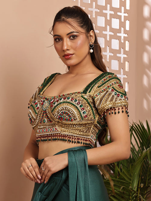Green Jewel blouse with saree