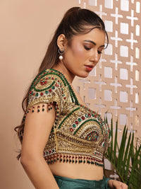 Green Jewel blouse with saree