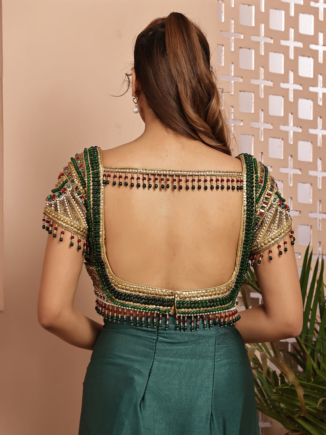 Green Jewel blouse with saree