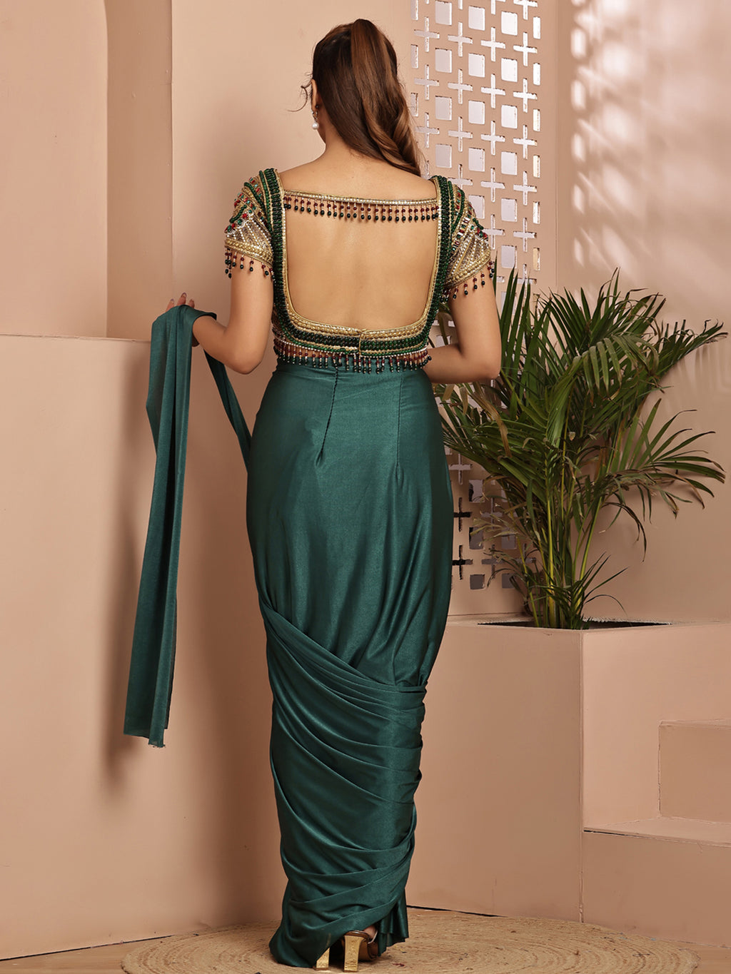 Green Jewel blouse with saree