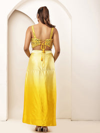 Yellow mirror work blouse with Ombre look skirt