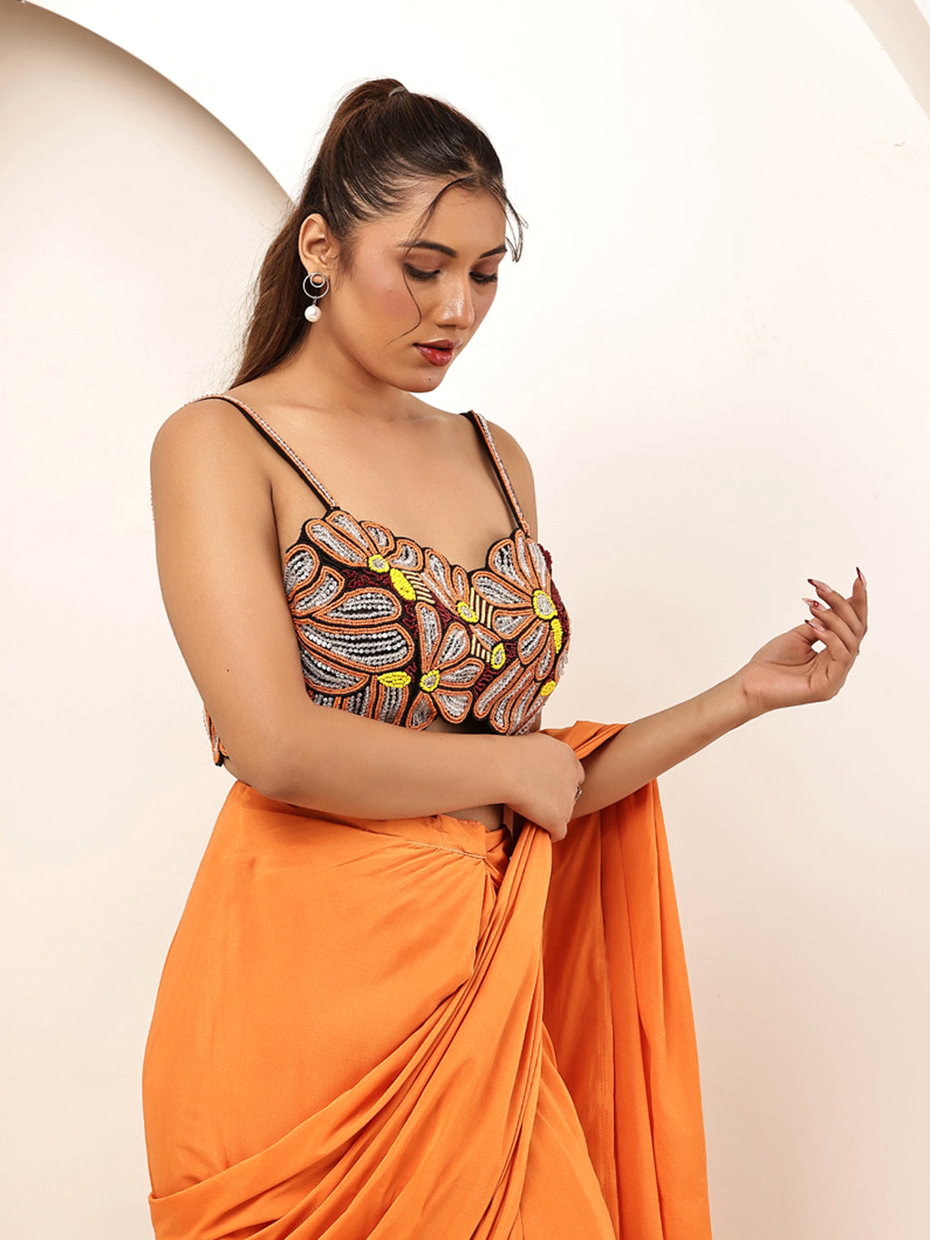 Orange bloom blouse with saree