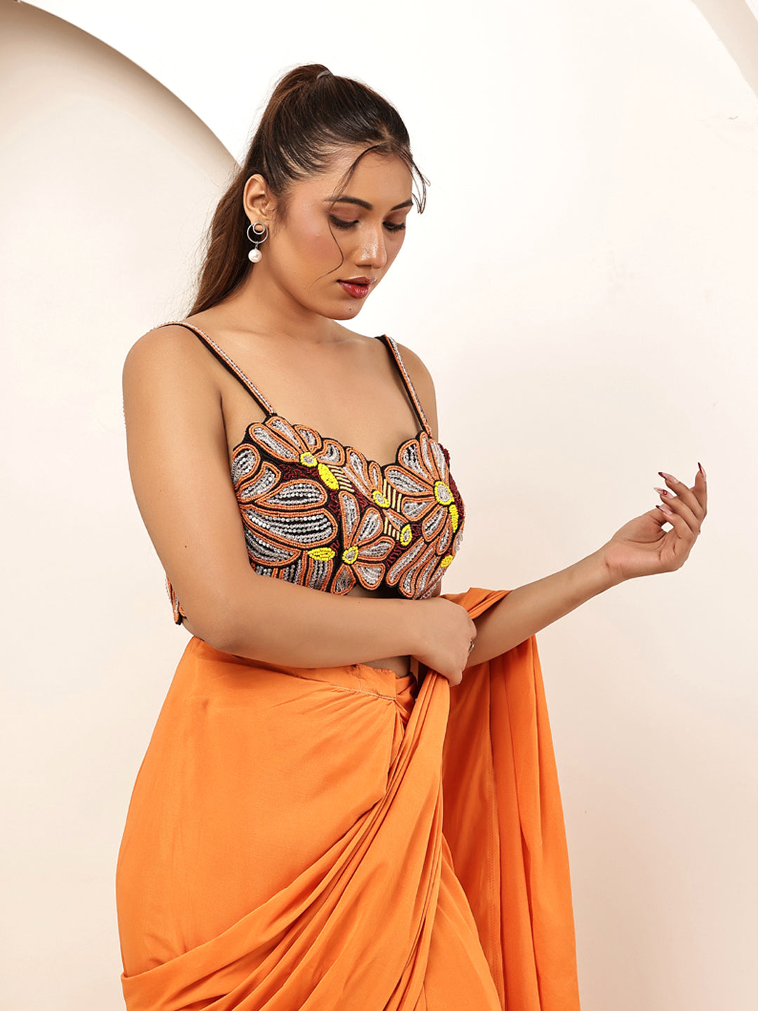 Orange bloom blouse with saree