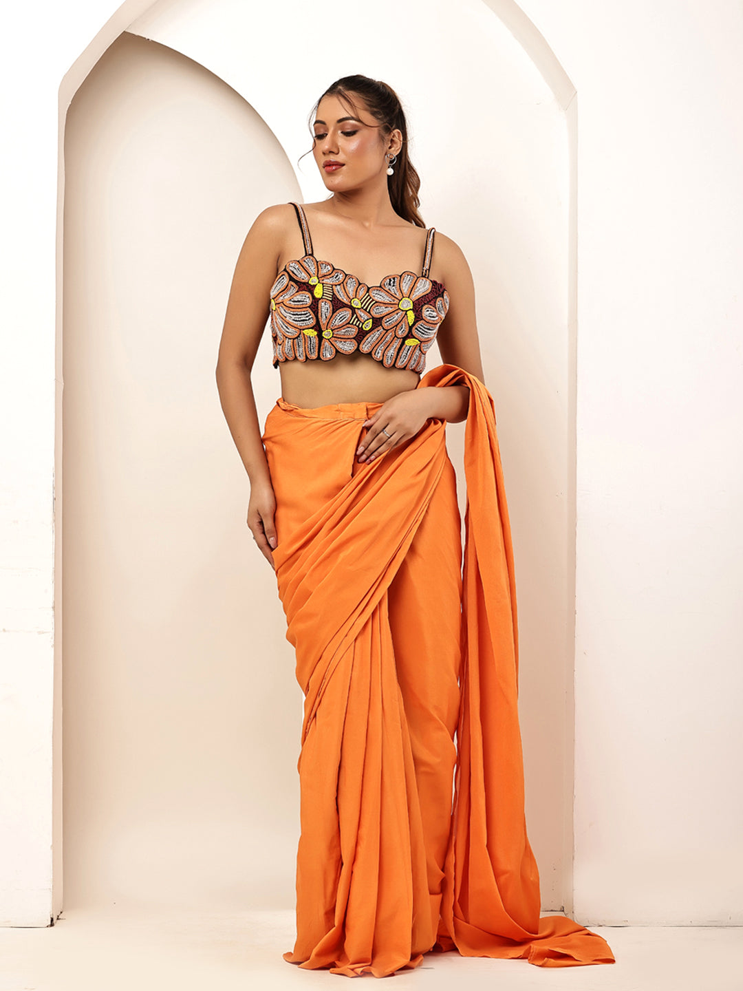 Orange bloom blouse with saree