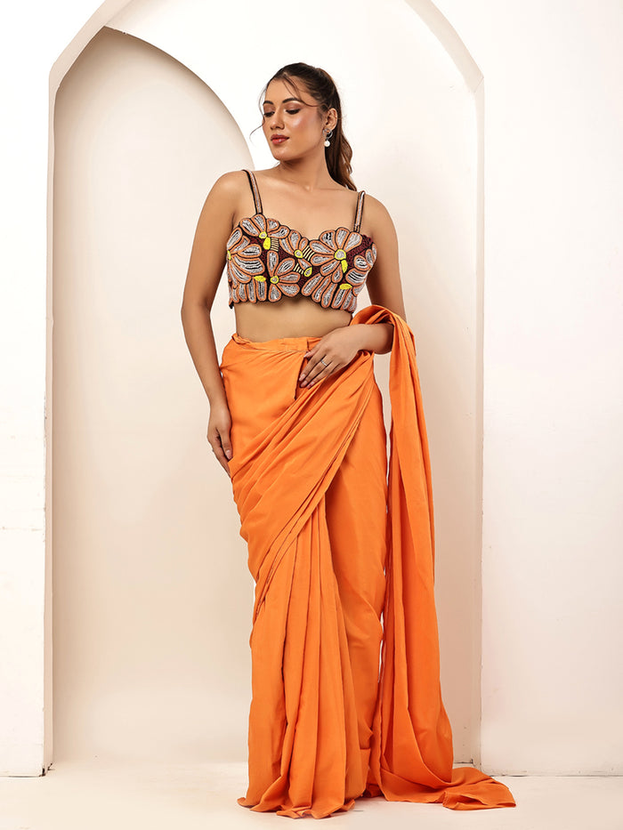 Orange Bloom blouse with saree