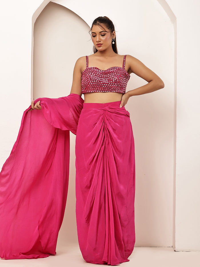 Pink beats Blouse with Drape (Full set)