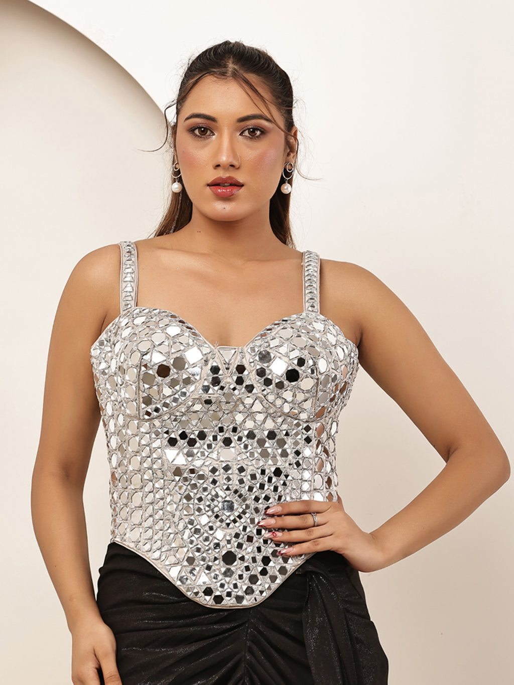 Mirror silver with black saree