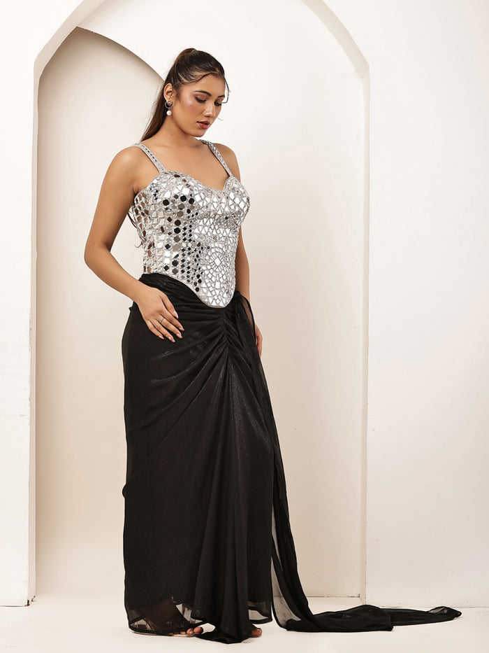 Long Mirror silver Corset  with black drape (Full Set)