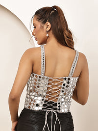 Long Mirror silver Corset  with black drape (Full Set)