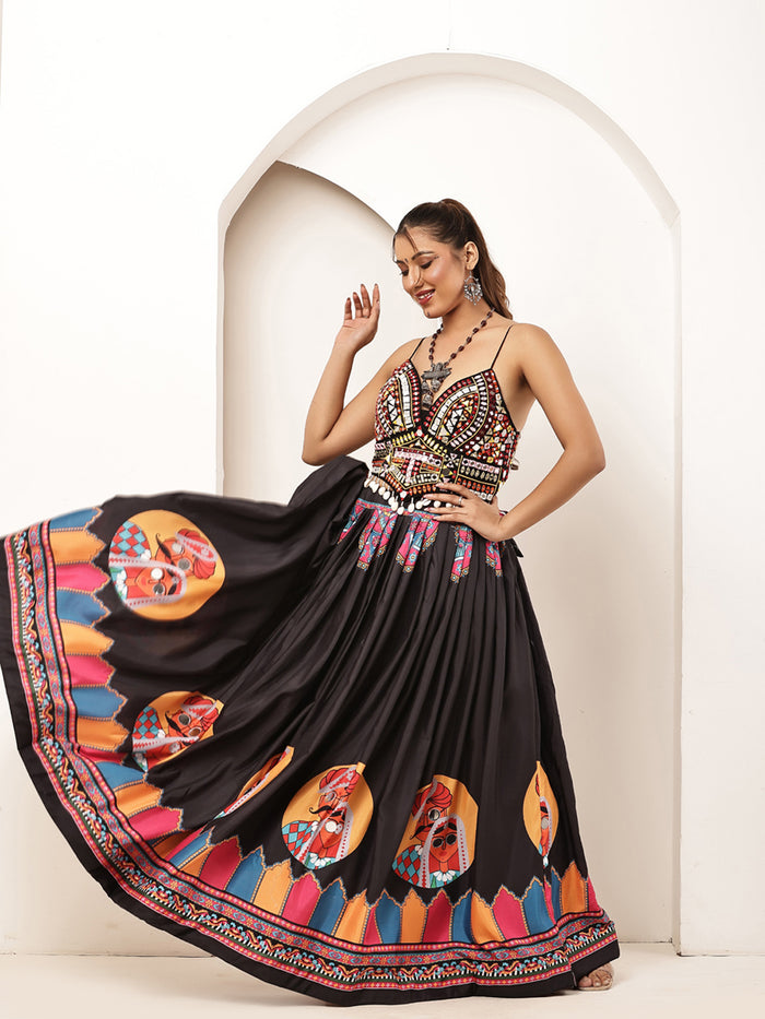 Navratri Multicolour Black Skirt
