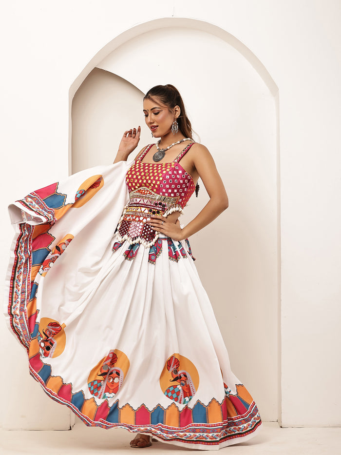 Navratri White Multicolour Skirt
