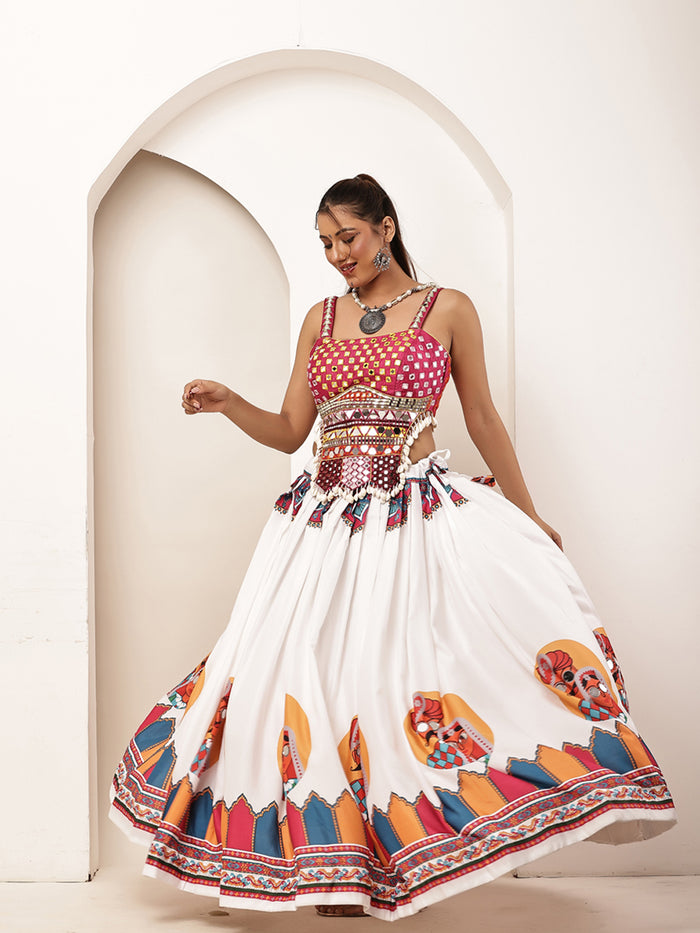 Navratri long mirror corset with Ghagara skirt (full set)