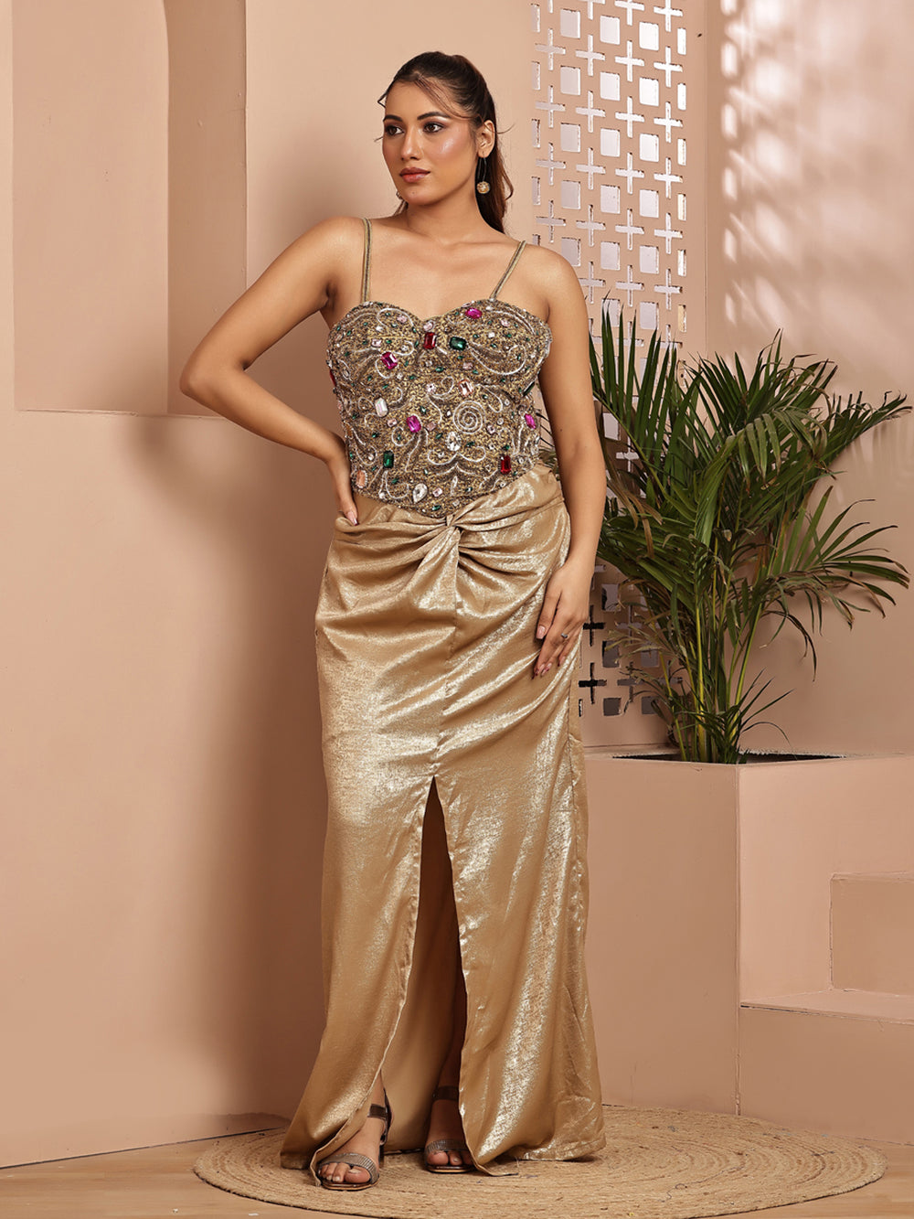 Jewel Blouse with Golden Skirt (Full Set )