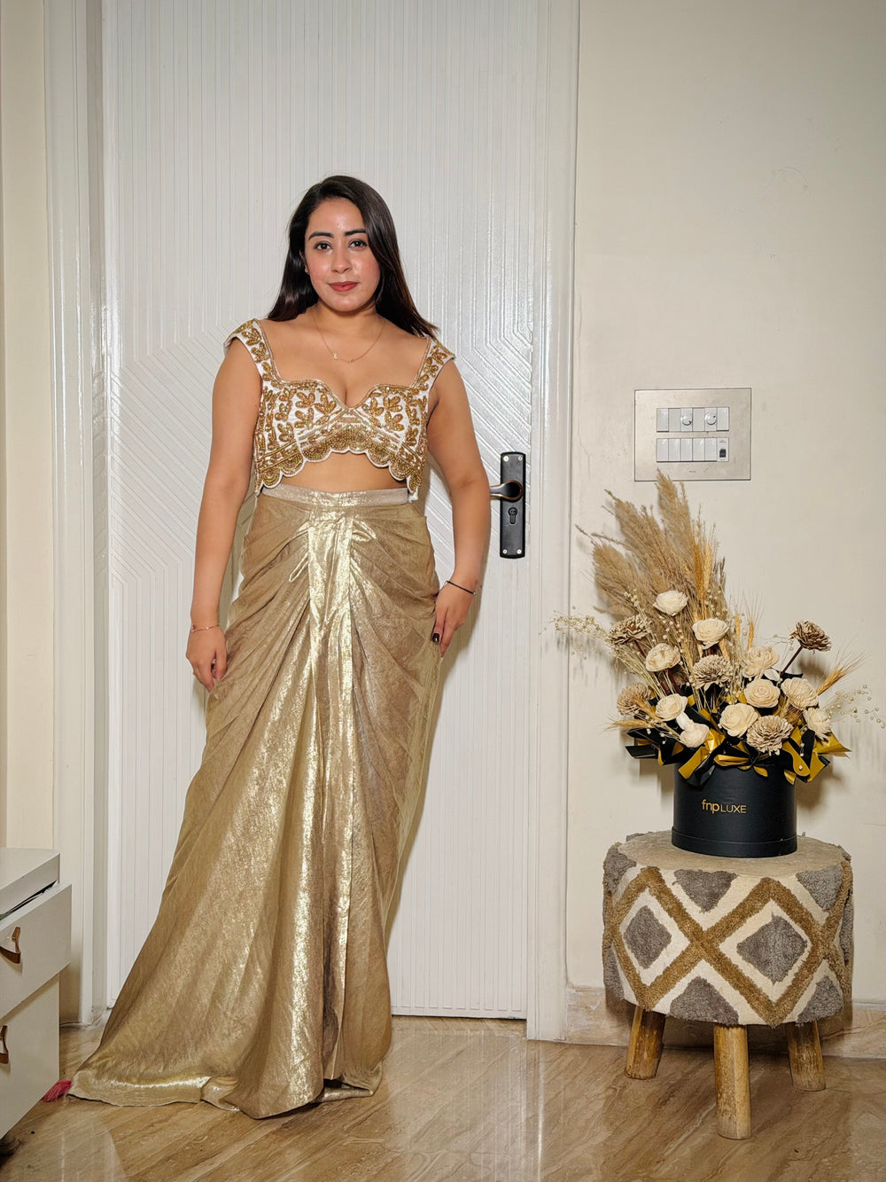 Alia Bhatt Inspired White Blouse with Copper Handwork