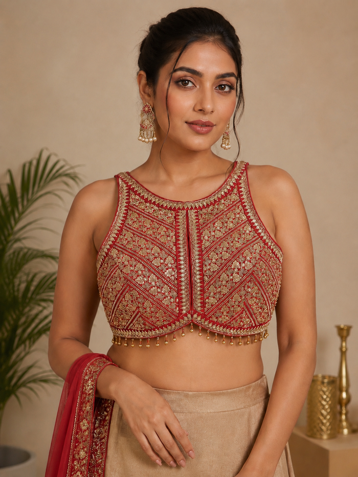Rajrani Halter-Red Blouse