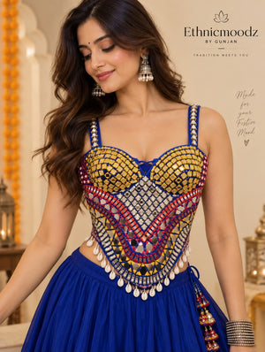 Electric Blue Navratri Multicolour Corset Blouse