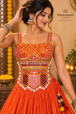 Rangrez Orange Navratri Mirror Blouse
