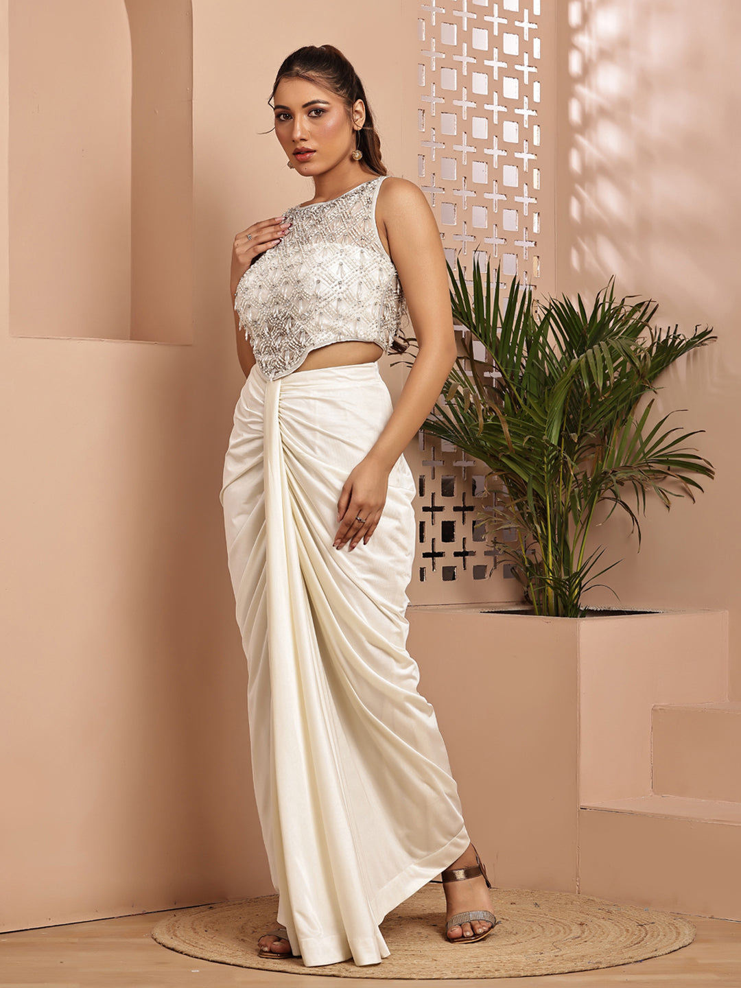 Nusrhrratt Bharuccha Inspired Corset Blouse + Drape Skirt