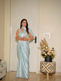 Ice Blue Diamond Blouse Set with Saree