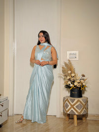 Ice Blue Diamond Blouse Set with Saree