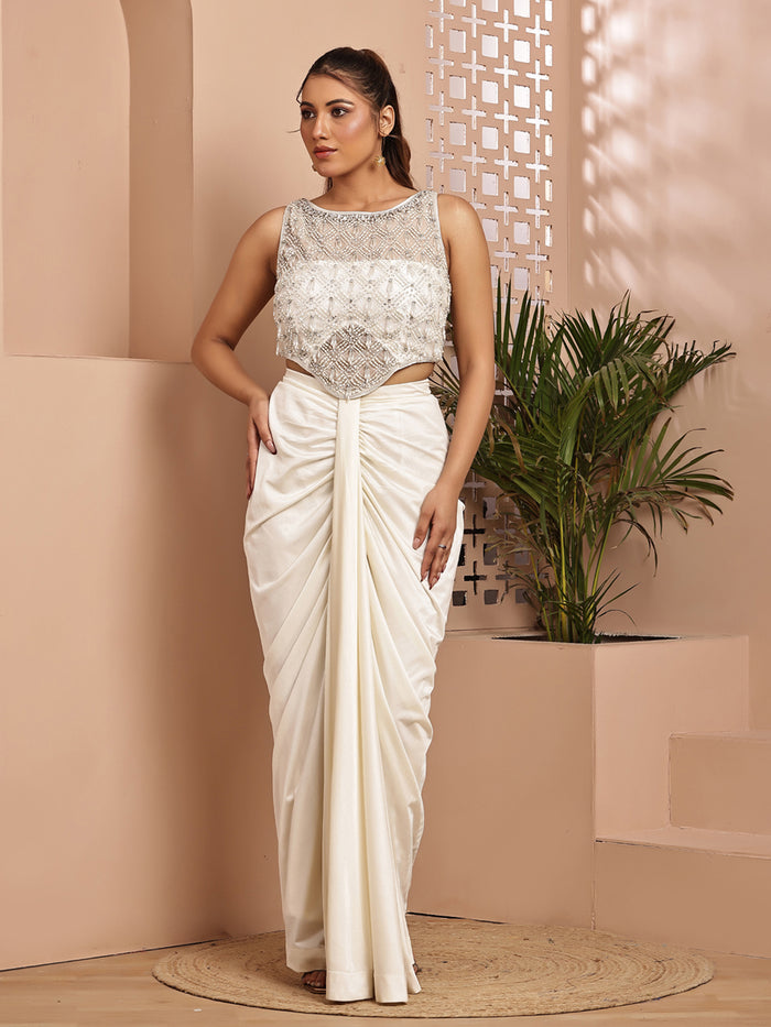 Nusrhrratt Bharuccha Inspired Corset Blouse & Drape Skirt Full set (Full Set)