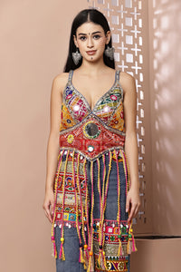 Navratri Long Tassle Multicolour Blouse