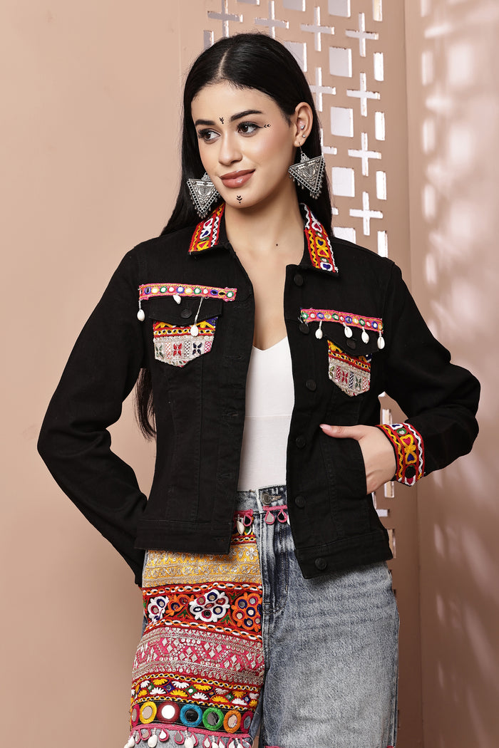 Navratri Black Denim Jacket