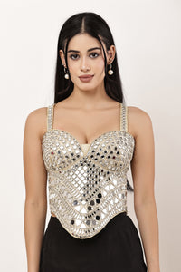 Long Gold Mirror Corset Blouse