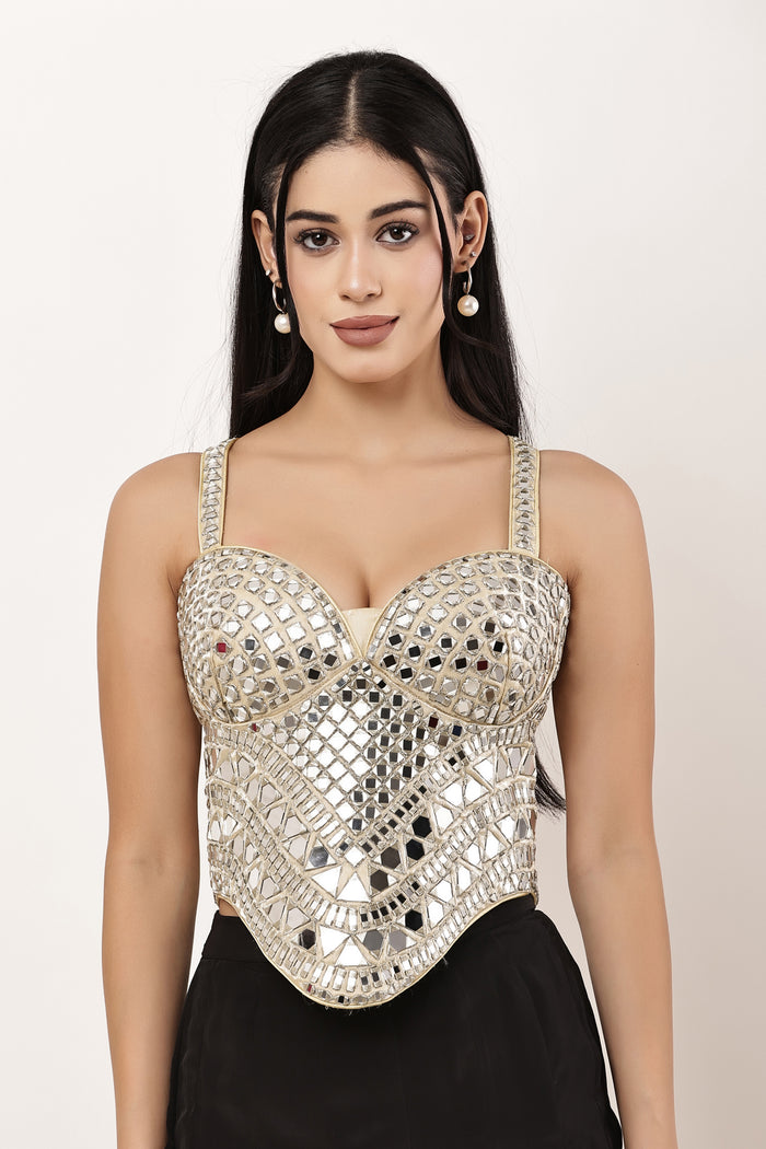 Long Gold Mirror Corset Blouse