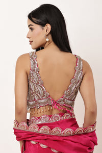 Traditional V Neck Hot Pink Blouse