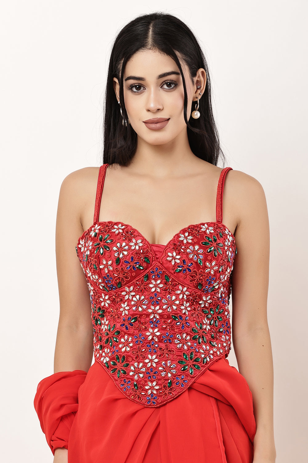 Hot Red Corset Stonework Blouse