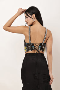 Floral Halter Neck Black Blouse