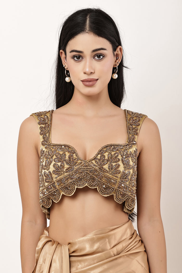 Alia Bhatt Inspired Gold Blouse with Copper Handwork