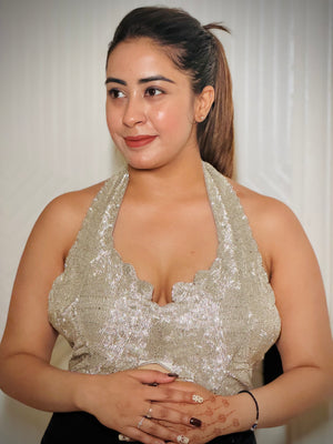 Silver Katdana Halter Neck Blouse