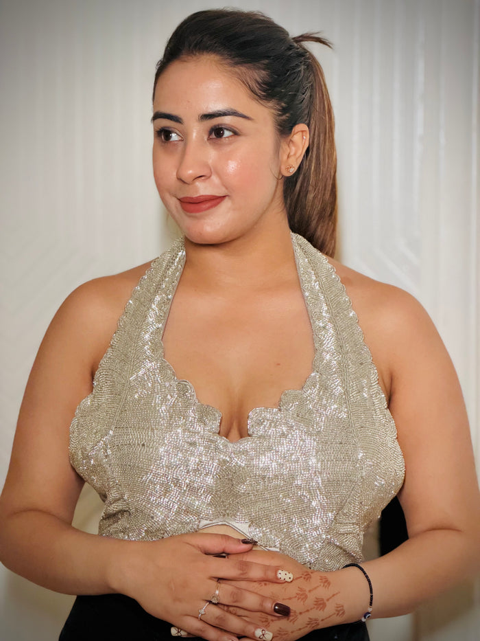 Silver Katdana Halter Neck Blouse
