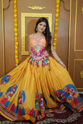 Navratri Pink Multicolour Corset Blouse with Yellow Skirt