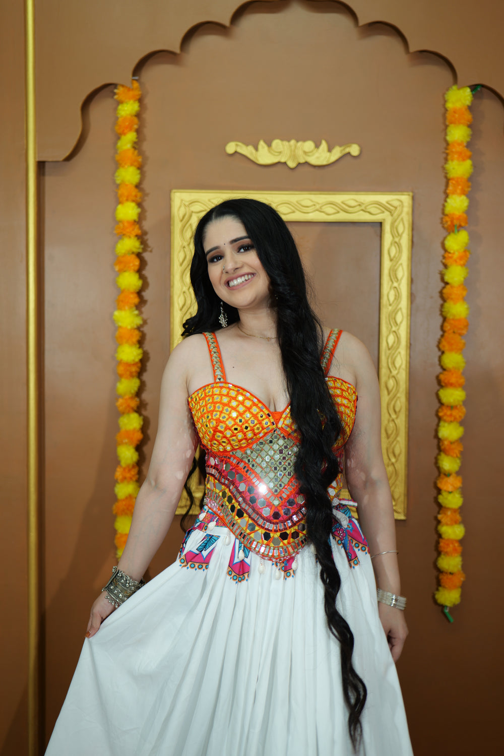 Navratri Orange Multicolour corset