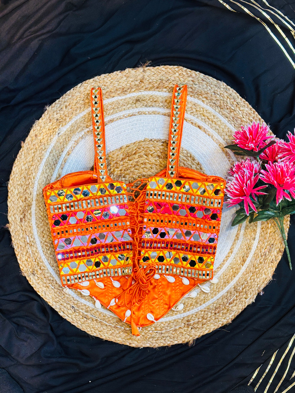 Navratri Orange Multicolour corset
