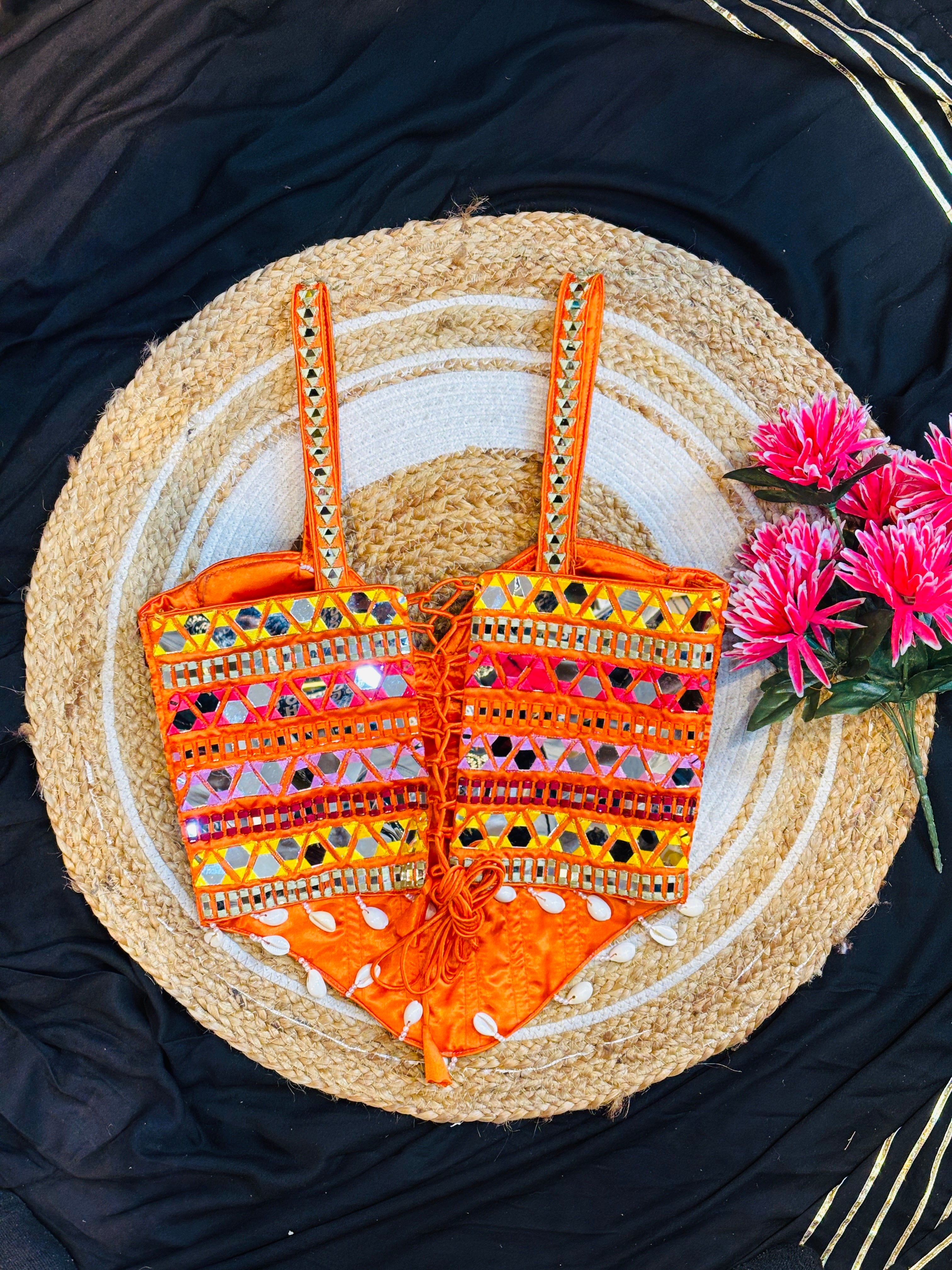 Navratri Orange Multicolour corset