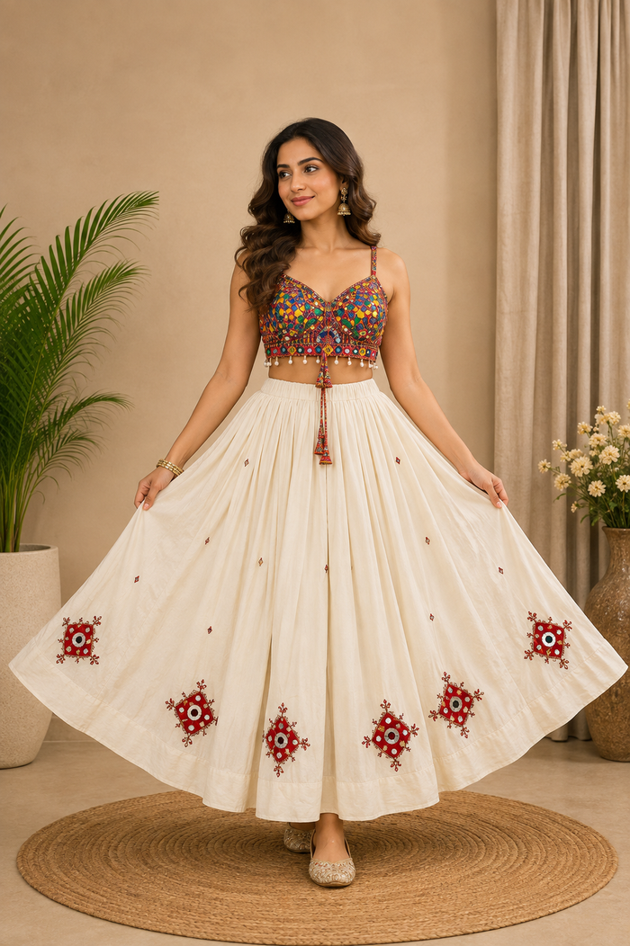 Chanya Choli White Set (Blouse+Skirt)