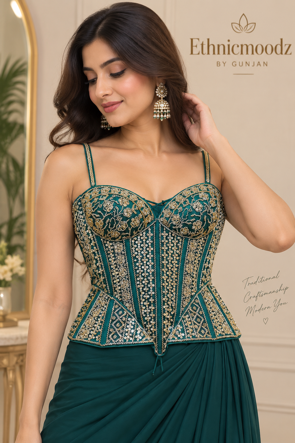 Peplum Green with Gold Work