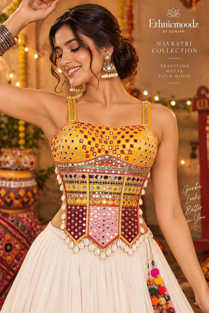 Rangrez Yellow Navratri Mirror Blouse