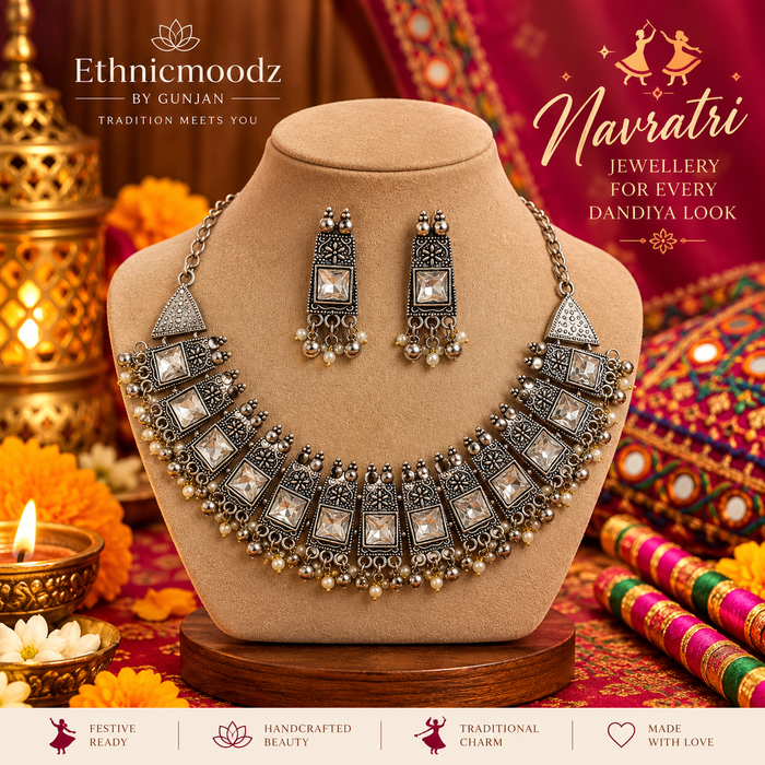 Necklace Set -White Gem stone with Earnings