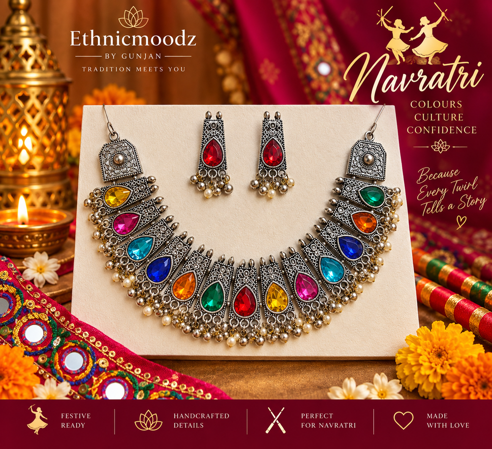 Navratri Multi Gem Necklace with Earrings